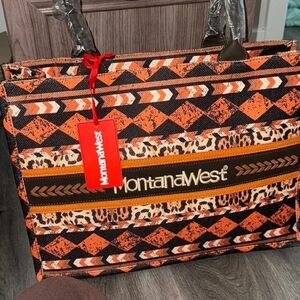 Montana West Vibrant Orange and Brown Tote